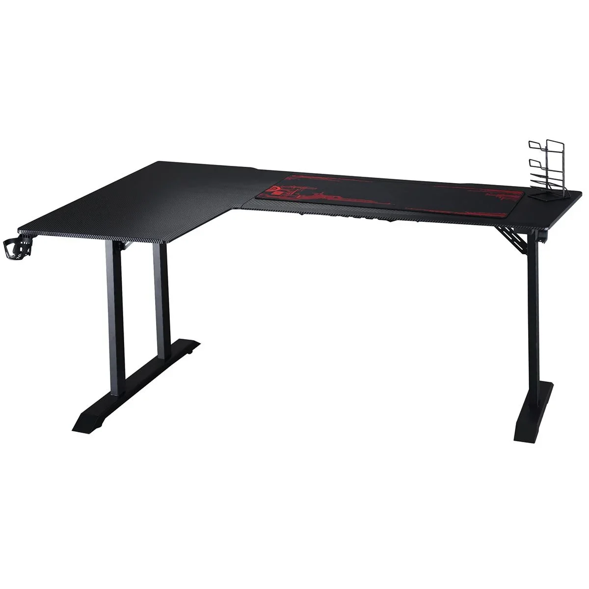 Gaming Tisch Schreibtisch L-förmige mit Kopfhörerhaken Getränkehalterung Computertisch MDF Metall Schwarz+Rot 168 x 109 - 2