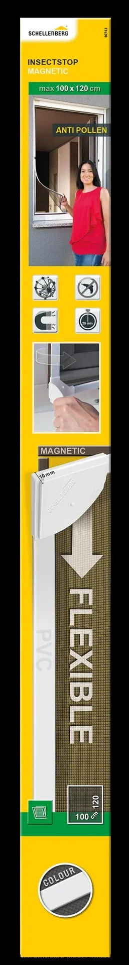 Fliegengitter-Magnetrahmen mit Pollenschutz, Farbe weiß, 100 x 120 cm - 1