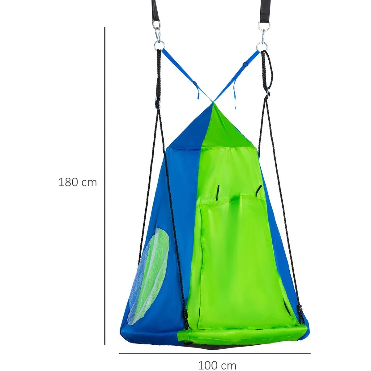 Hängezelt - Schaukel - Ø100 cm - bis zu 200 kg - Grün/Blau - 0