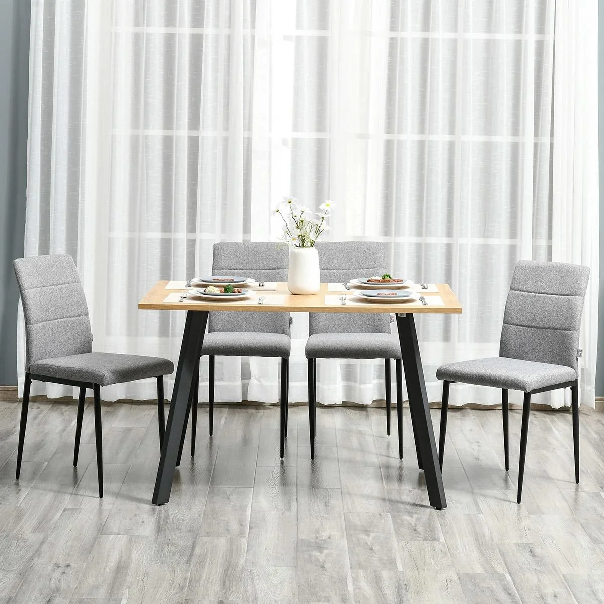 4er-Set Küchenstühle Esszimmerstühle Bürostuhl mit Rückenlehne Polstersessel Kunstleder Sessel Holzbeine Grau 41,5 x 54, - 0