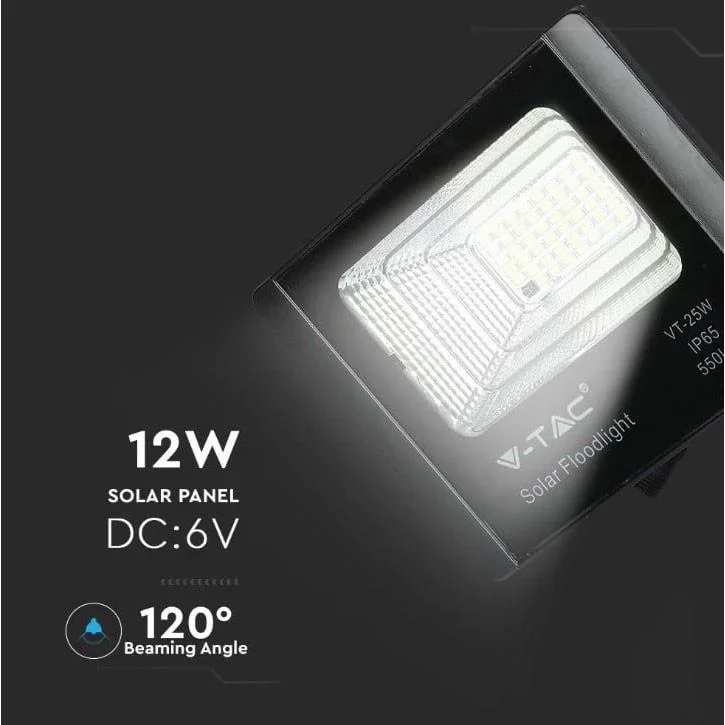 VT-25W Solar-Flutlicht mit Solarpanel - 550 Lm - 6000K - Schwarz - 2