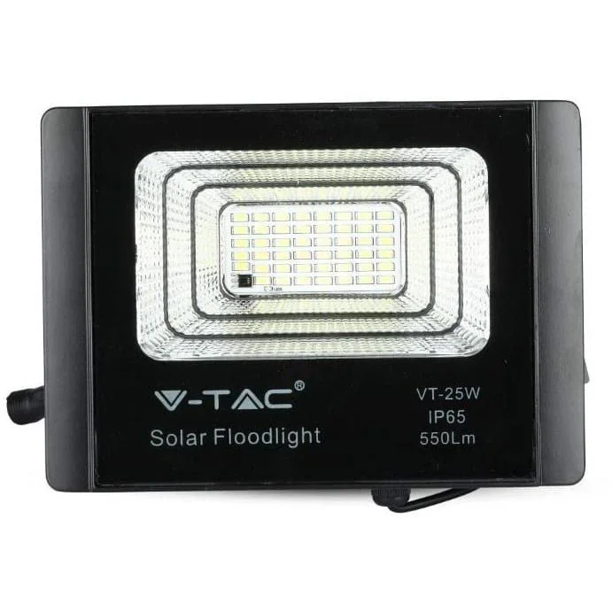 VT-25W Solar-Flutlicht mit Solarpanel - 550 Lm - 6000K - Schwarz - 6