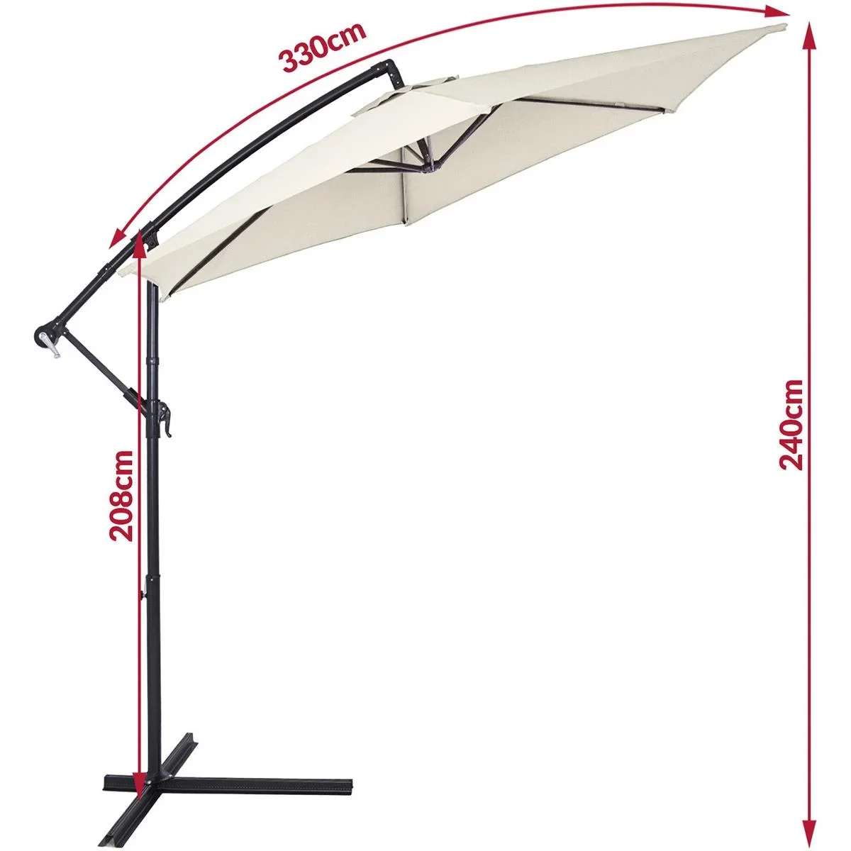 Sonnenschirm Zusammenlegbarer Aluminiumschirm Beige mit Pendel Ø 330 cm - 0