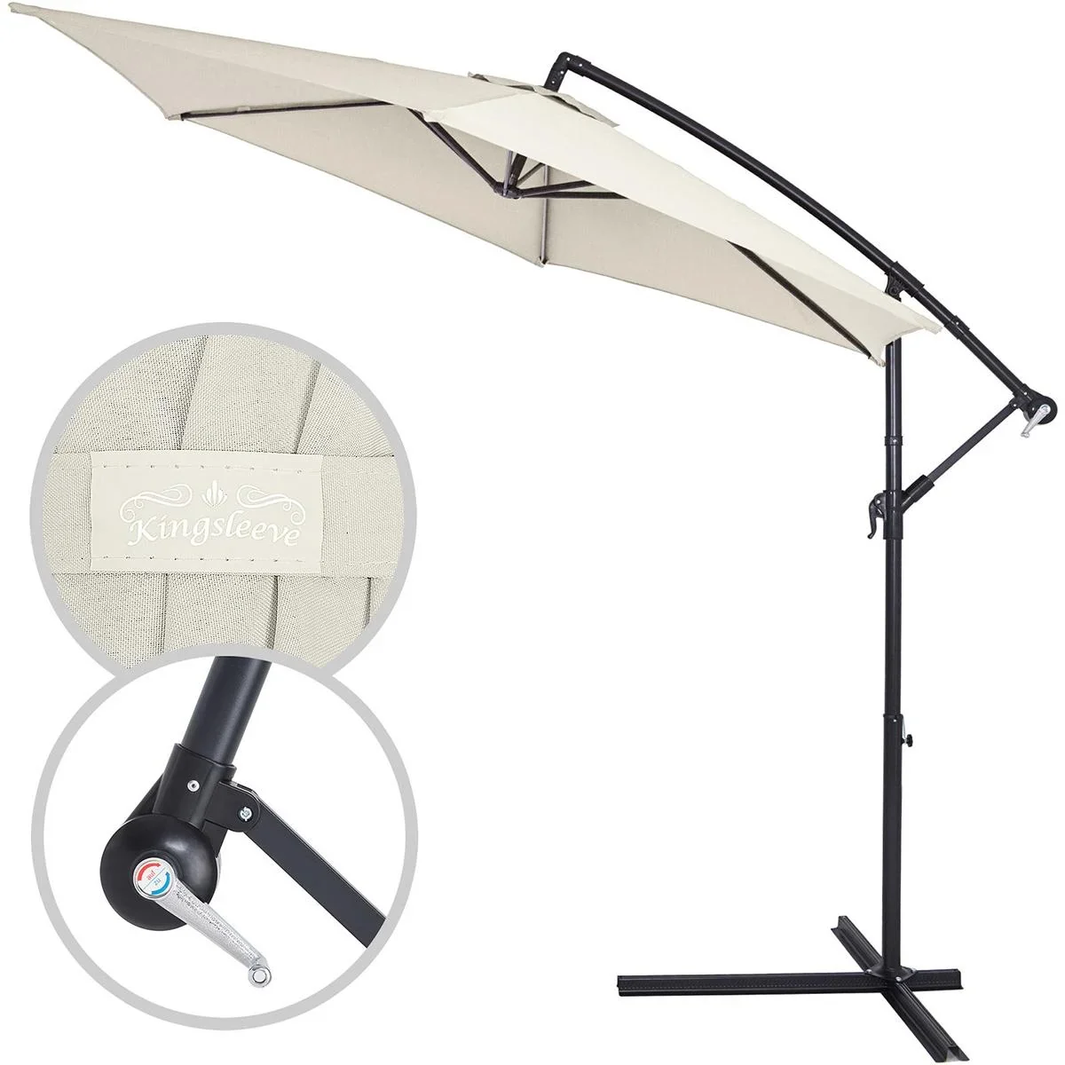 Sonnenschirm Zusammenlegbarer Aluminiumschirm Beige mit Pendel Ø 330 cm - 6
