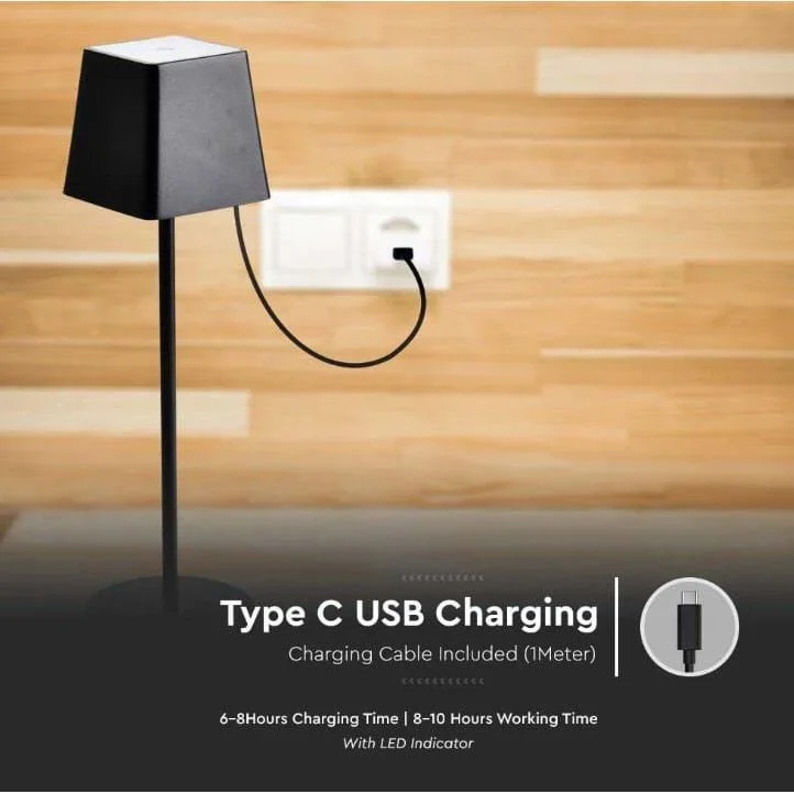 VT-7563 Tischleuchte - 3000K - Dimmbar durch Berührung - Wiederaufladbar - Schwarz - 6