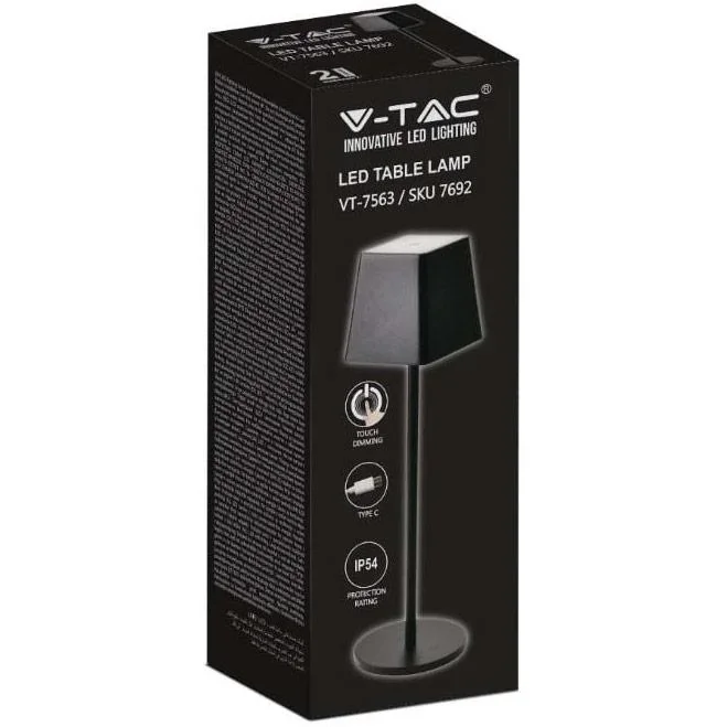 VT-7563 Tischleuchte - 3000K - Dimmbar durch Berührung - Wiederaufladbar - Schwarz - 7