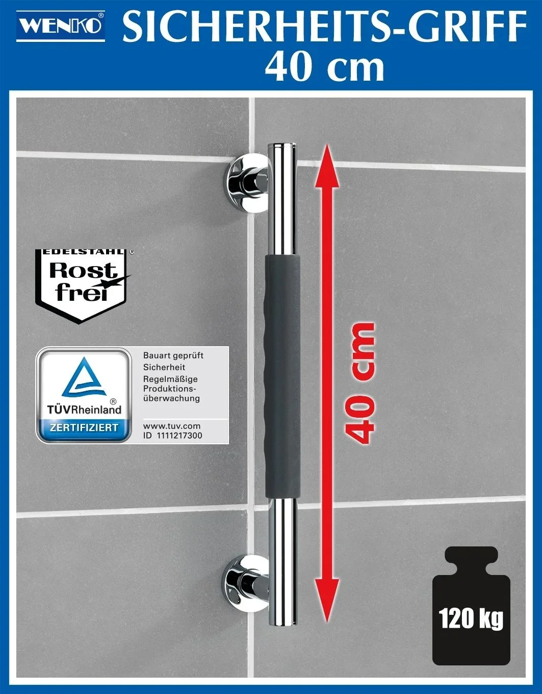 Wandhaltegriff Secura Edelstahl, 40cm - 1