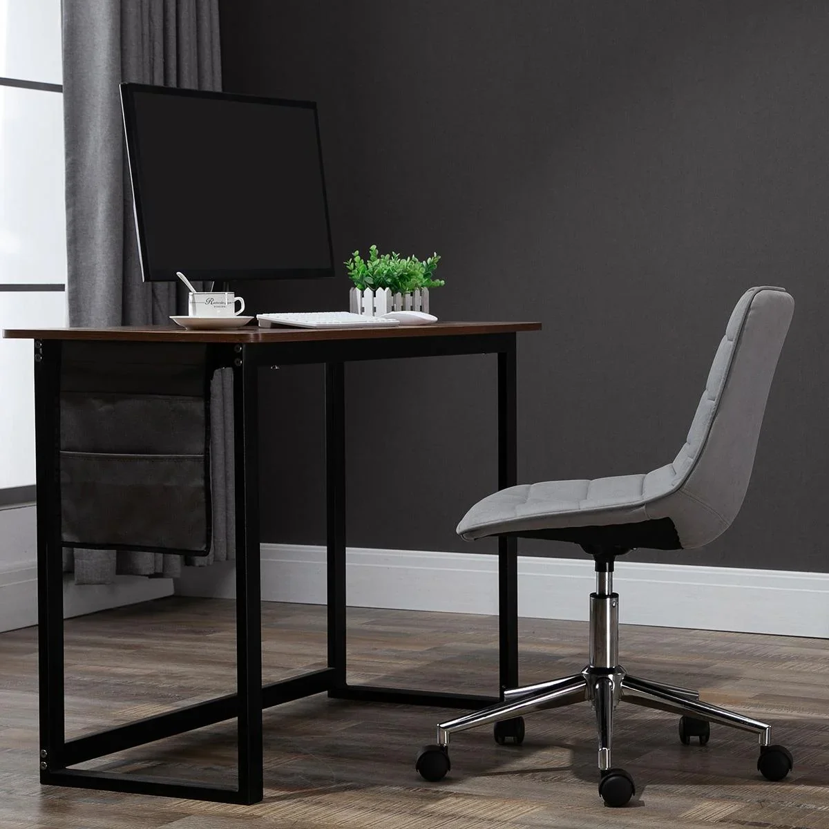 Bürostuhl Drehstuhl Schreibtischstuhl höhenverstellbar 360° drehbar Mikrofaser Schaumstoff Hellgrau 60x 60x90 cm - 2