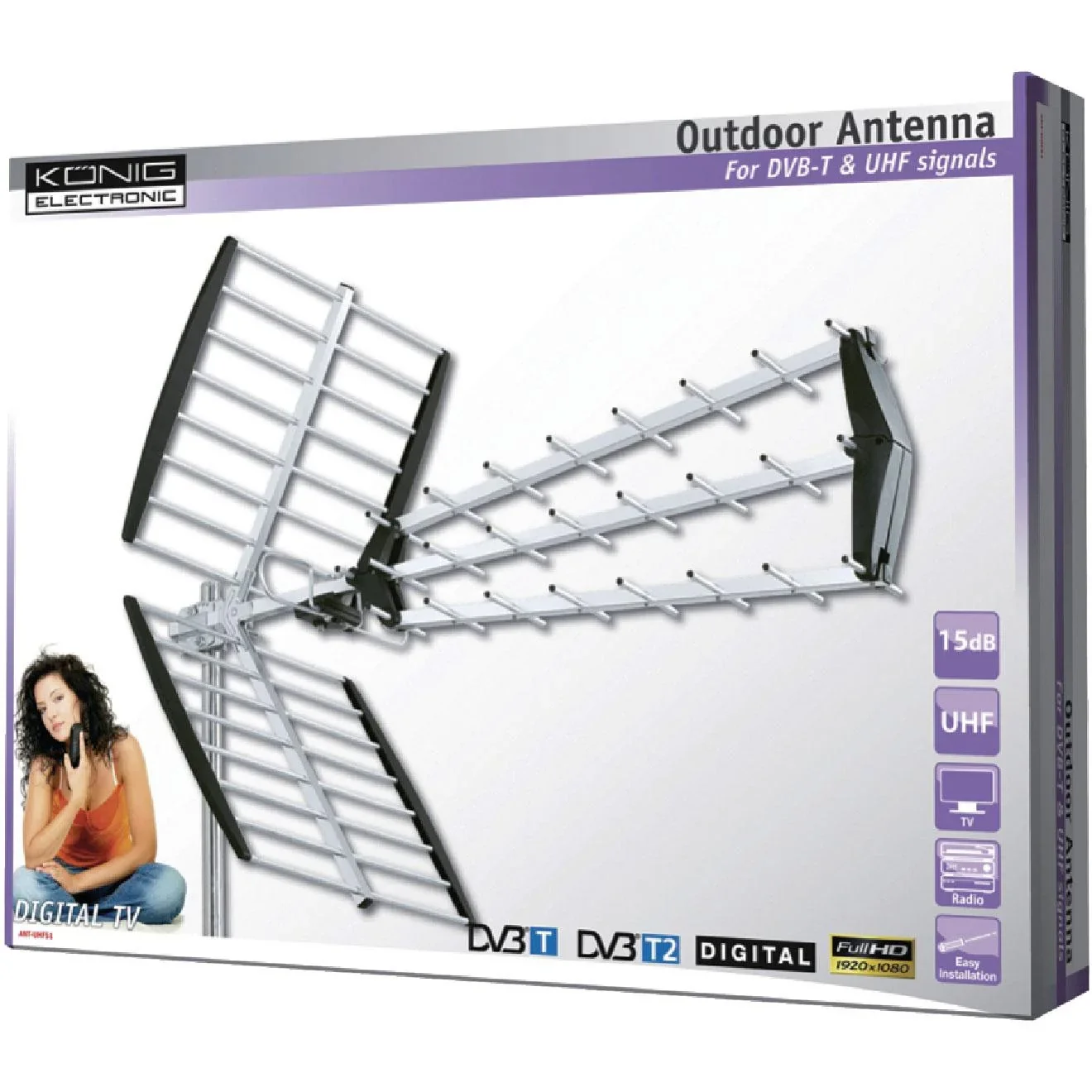 DVB-T/T2 Außenantenne 15 dB UHF - 0