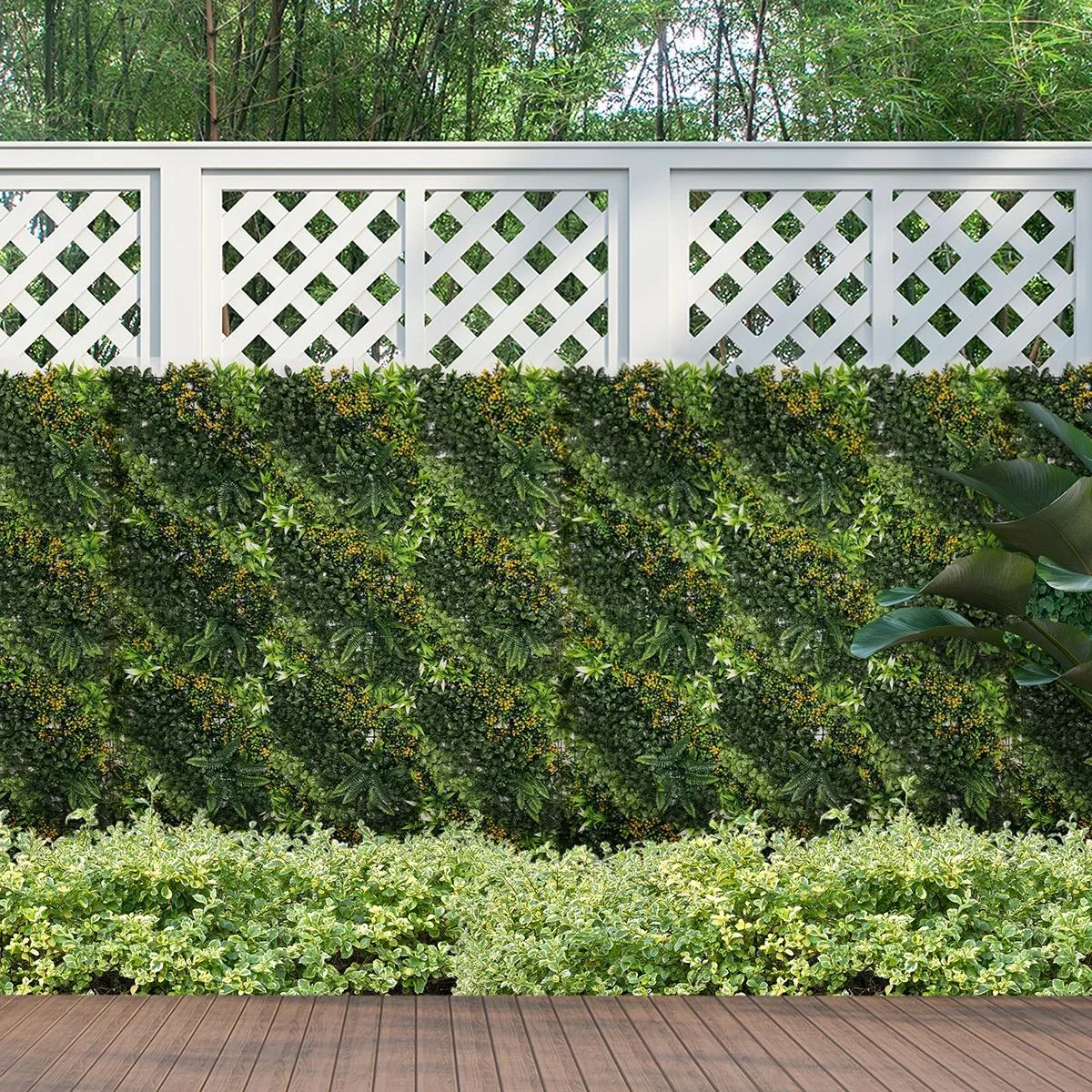 12 Stück künstliches Pflanzenwand Hecke 50x50 cm UV-Schutz Sichtschutz Mehrblättriges Design Heckenpflanze für Garten Ou - 1