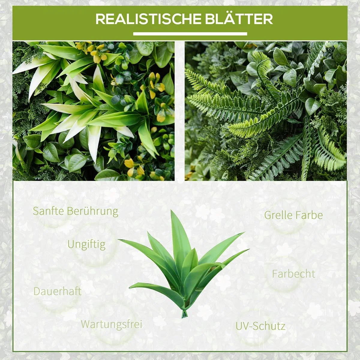 12 Stück künstliches Pflanzenwand Hecke 50x50 cm UV-Schutz Sichtschutz Mehrblättriges Design Heckenpflanze für Garten Ou - 3