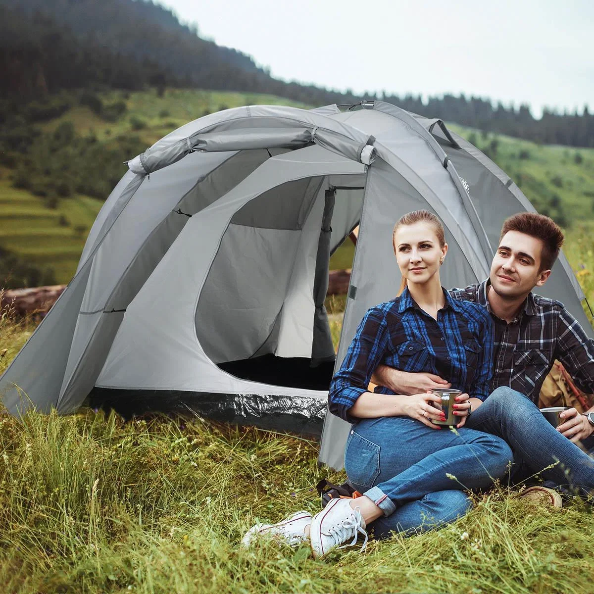 Campingzelt 2-3 Personen - Grau - 350 x 220 x 145 cm - 2