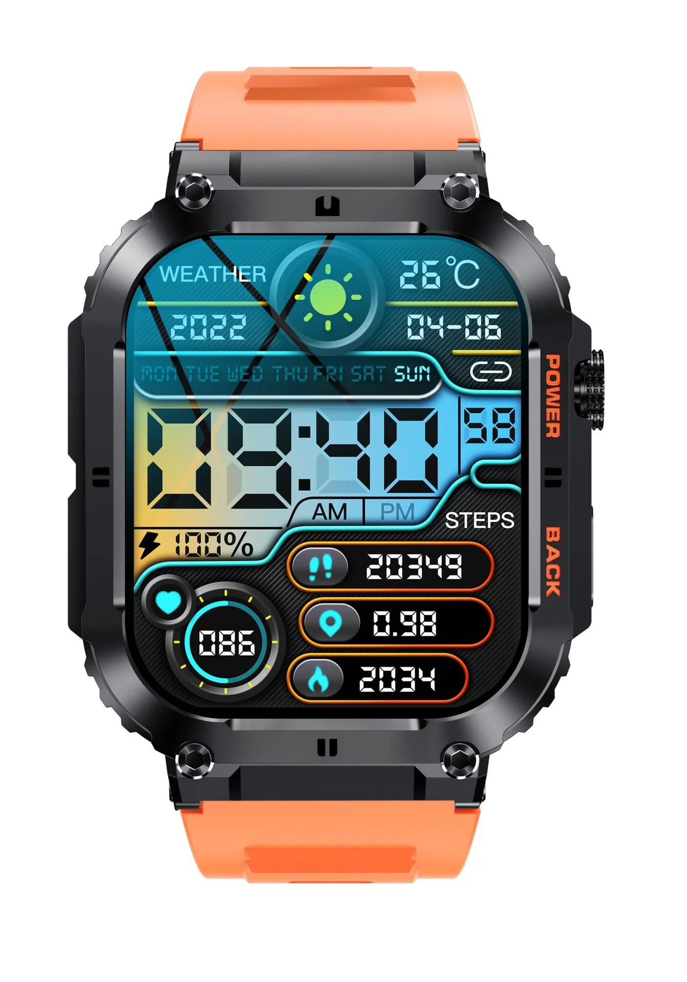 Bluetooth Smartwatch mit Herzfrequenz, Blutdruck und Blutsauerstoffmessung, orange - 0