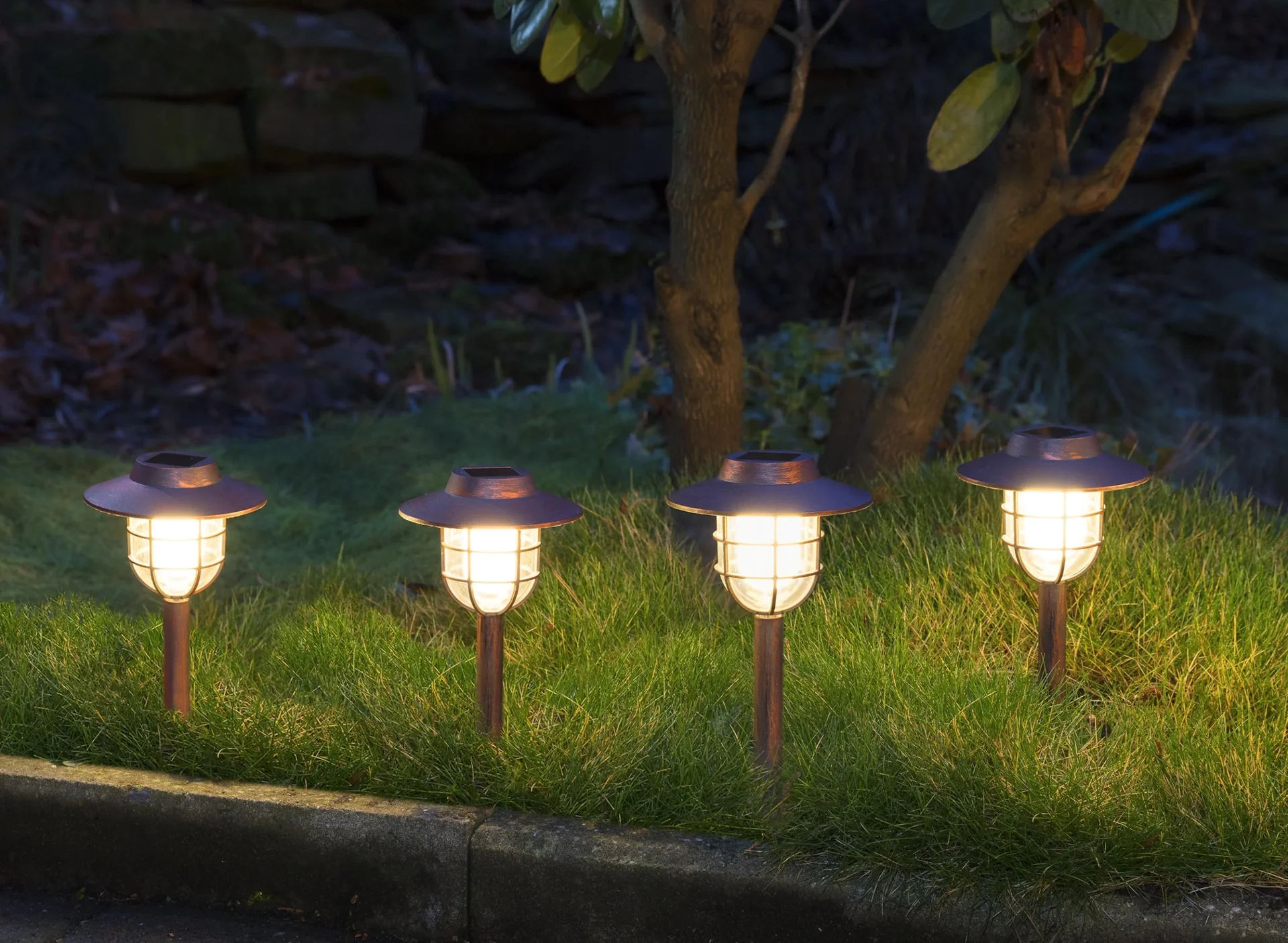 Solar Laternen in Antik Kupfer Optik - 4er Set - 0