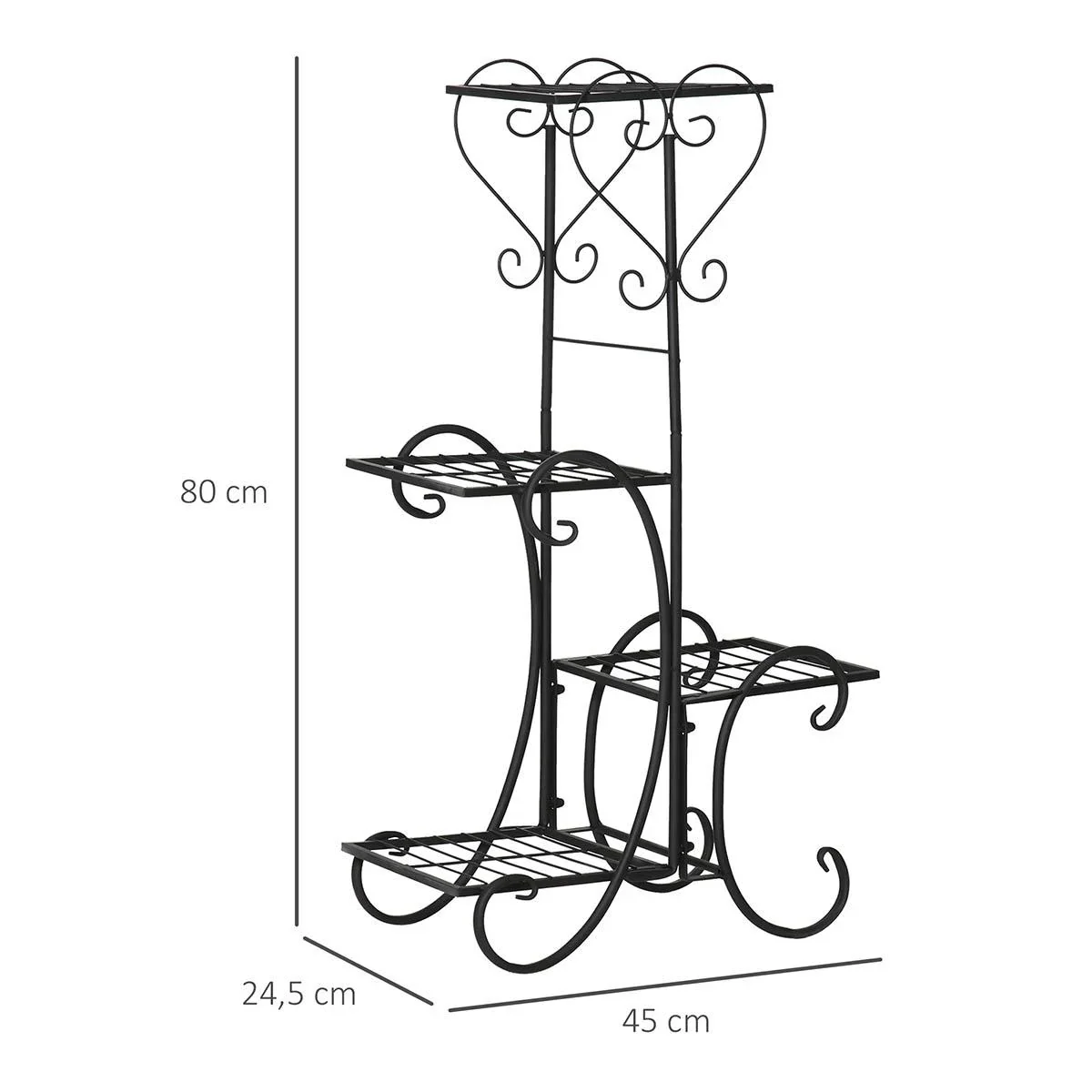 Blumenregal aus Metall 4 Ebenen Pflanzenregal für innen und außen Garten Balkon Schwarz 45 x 24,5 x 80 cm - 2