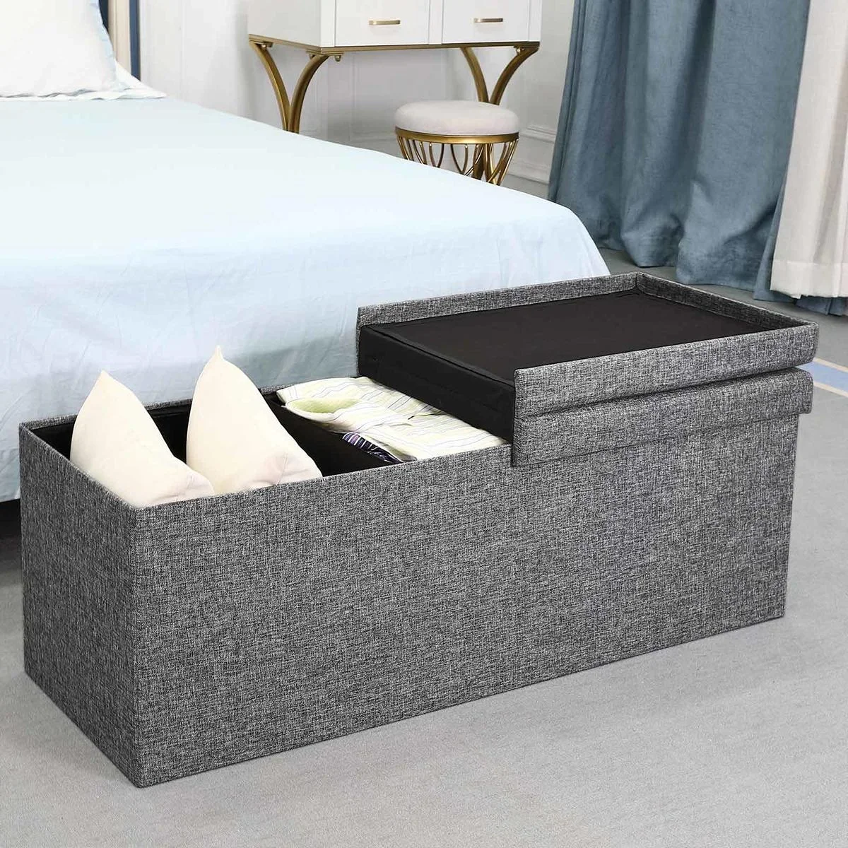 Faltbarer Sitzkasten mit Klappdeckel dunkelgrau - 115x38x38cm - 3