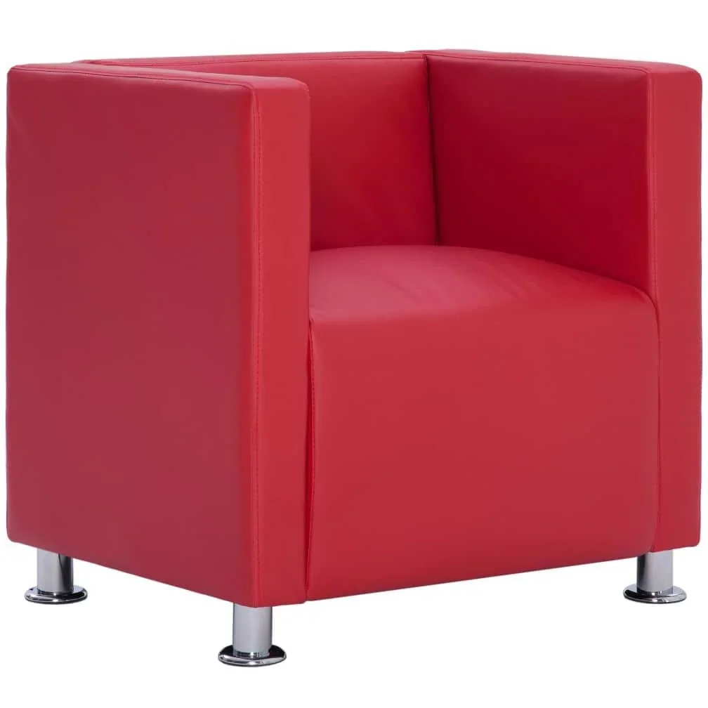 Sessel Würfel-Kunstleder rot - 1