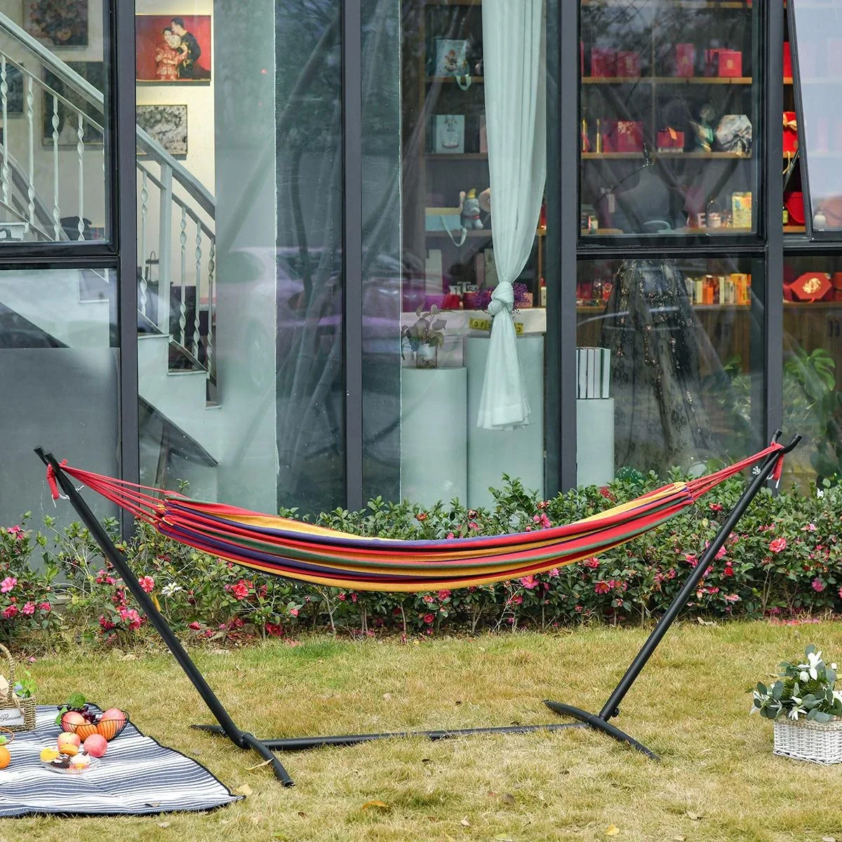 Hängematte mit Gestell bunt - 1