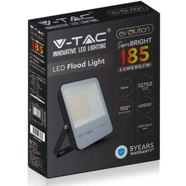 VT-100185 LED-Flutlicht - 100 W - 13700 Lm - 4000K - Schwarz - Extra effizient - 6