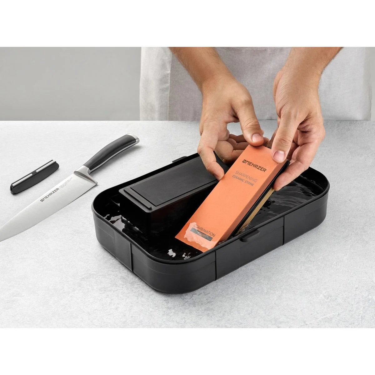 Mehrzer - Messerschärfstein-Set - 1000/3000er Körnung - Inkl. Schärfhilfen und Diamantstein - 0