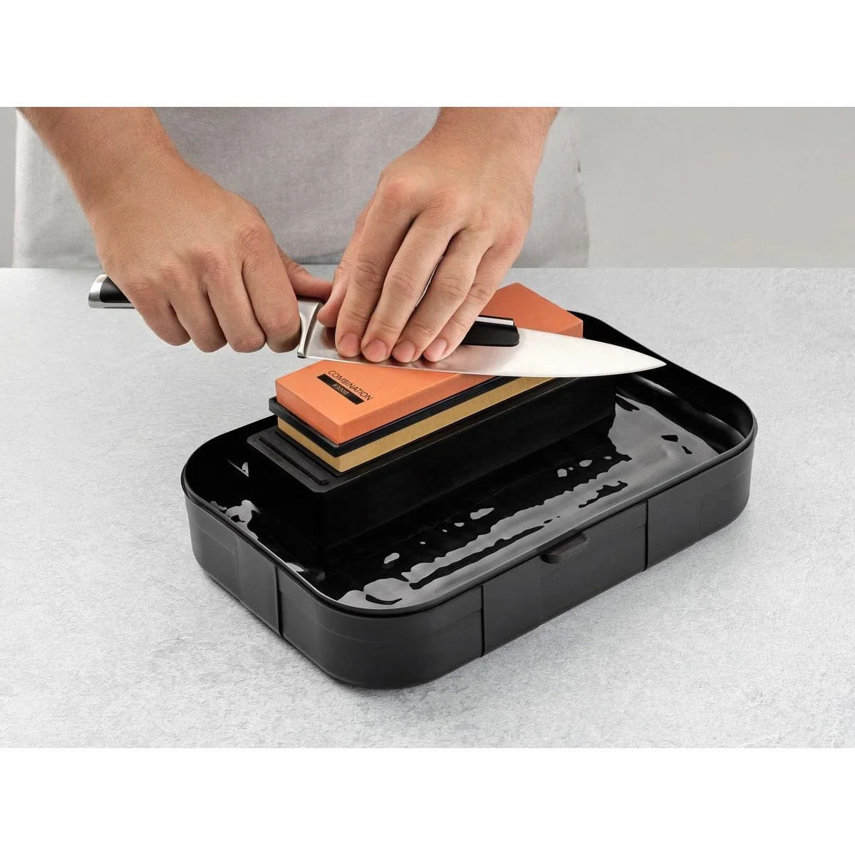 Mehrzer - Messerschärfstein-Set - 1000/3000er Körnung - Inkl. Schärfhilfen und Diamantstein - 3