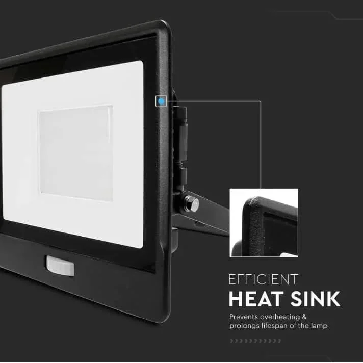 VT-158S LED-Flutlicht mit Sensor - 50 W - 4000 Lm - 3000K - Schwarz - 0