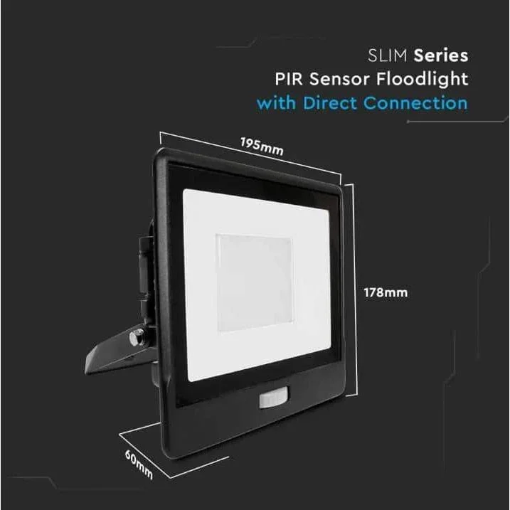 VT-158S LED-Flutlicht mit Sensor - 50 W - 4000 Lm - 3000K - Schwarz - 1