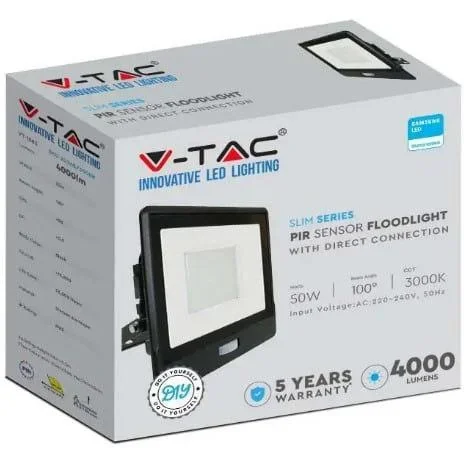 VT-158S LED-Flutlicht mit Sensor - 50 W - 4000 Lm - 3000K - Schwarz - 6