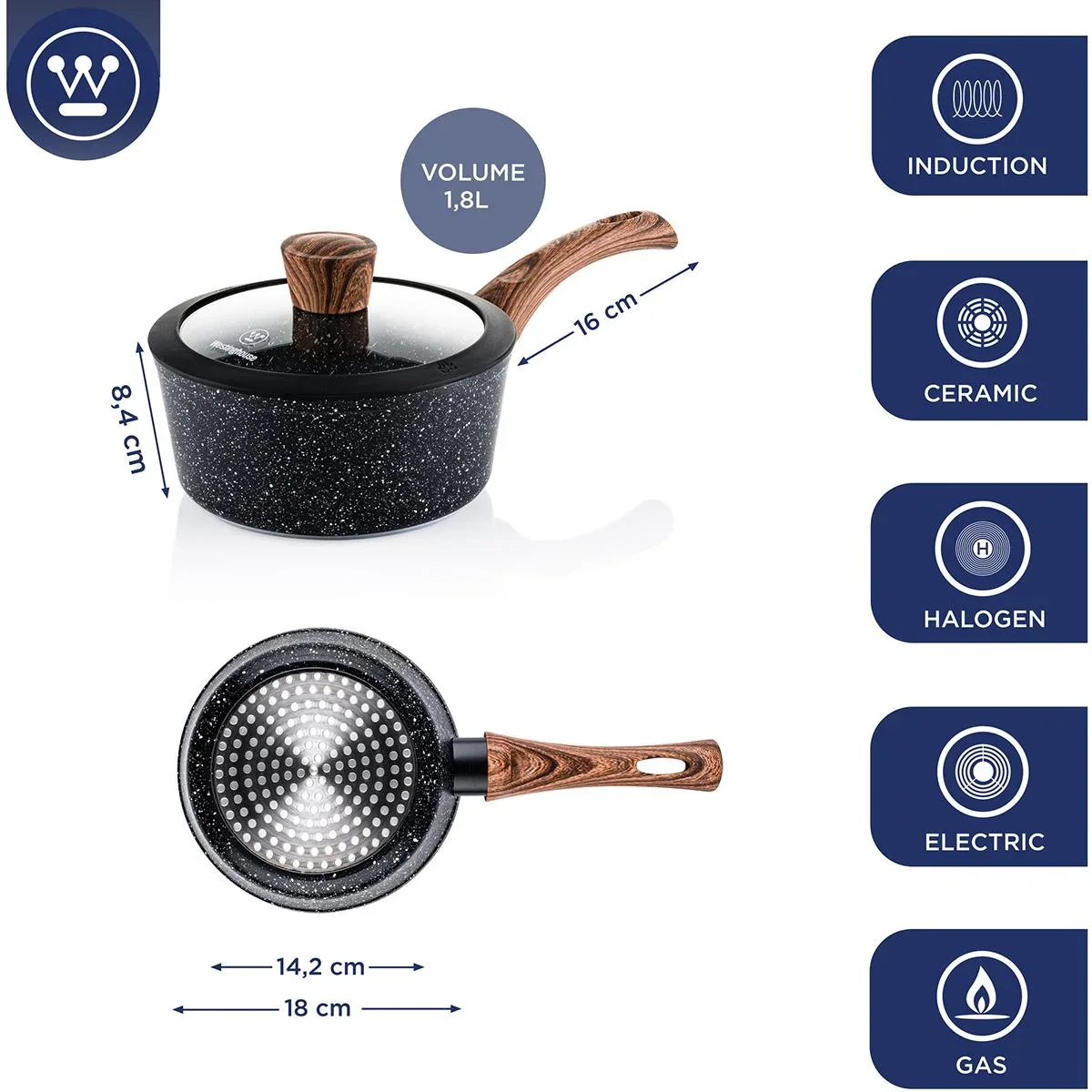 Kochtopf Ø18 cm Schwarzer Marmor Holz - 1