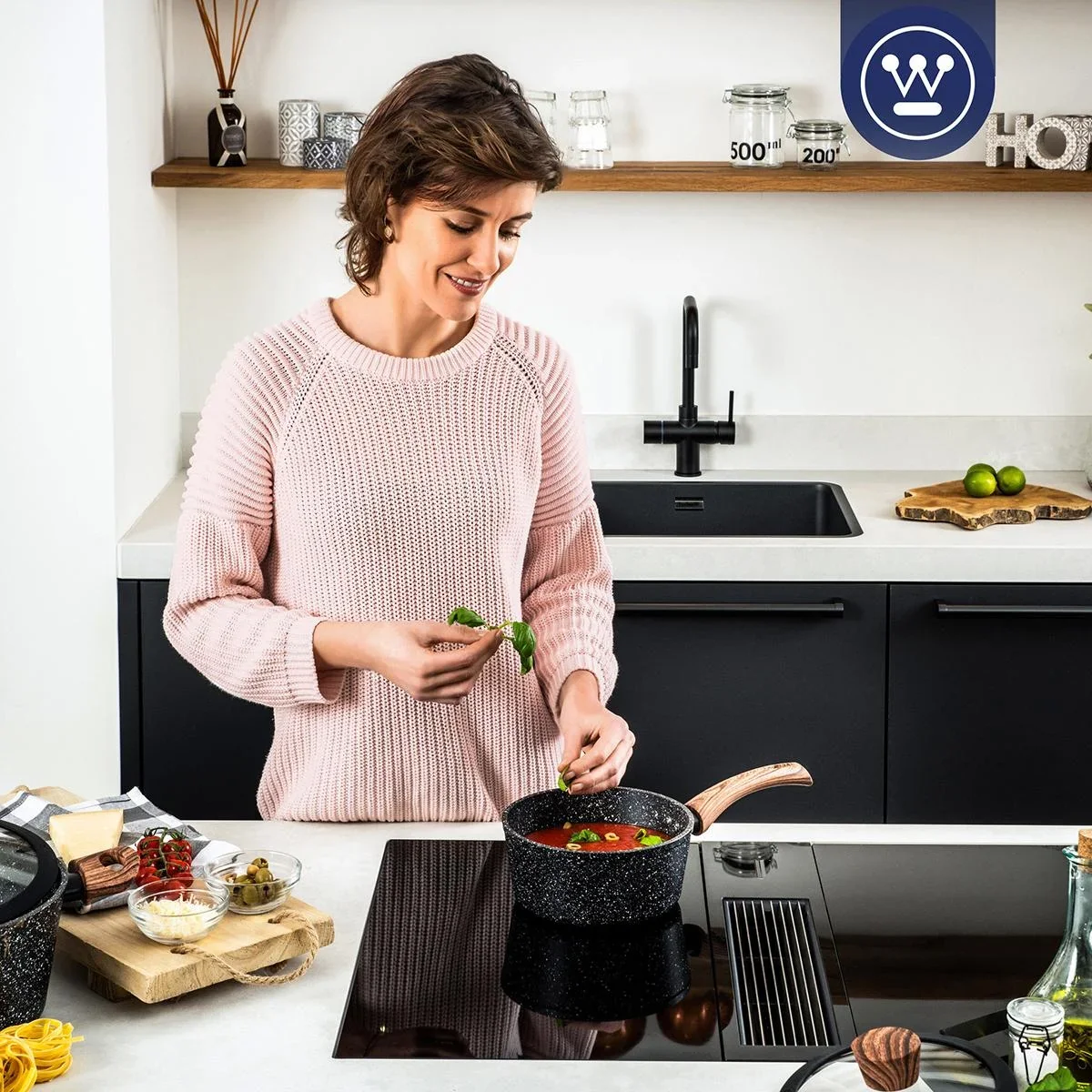 Kochtopf Ø18 cm Schwarzer Marmor Holz - 5