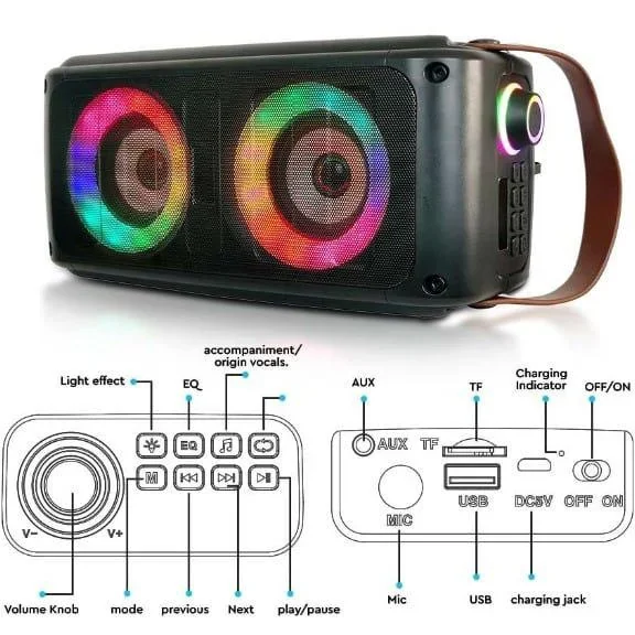 VT-6203-2 Mobiler Lautsprecher mit Bluetooth und RGB - 2x 10W - 3