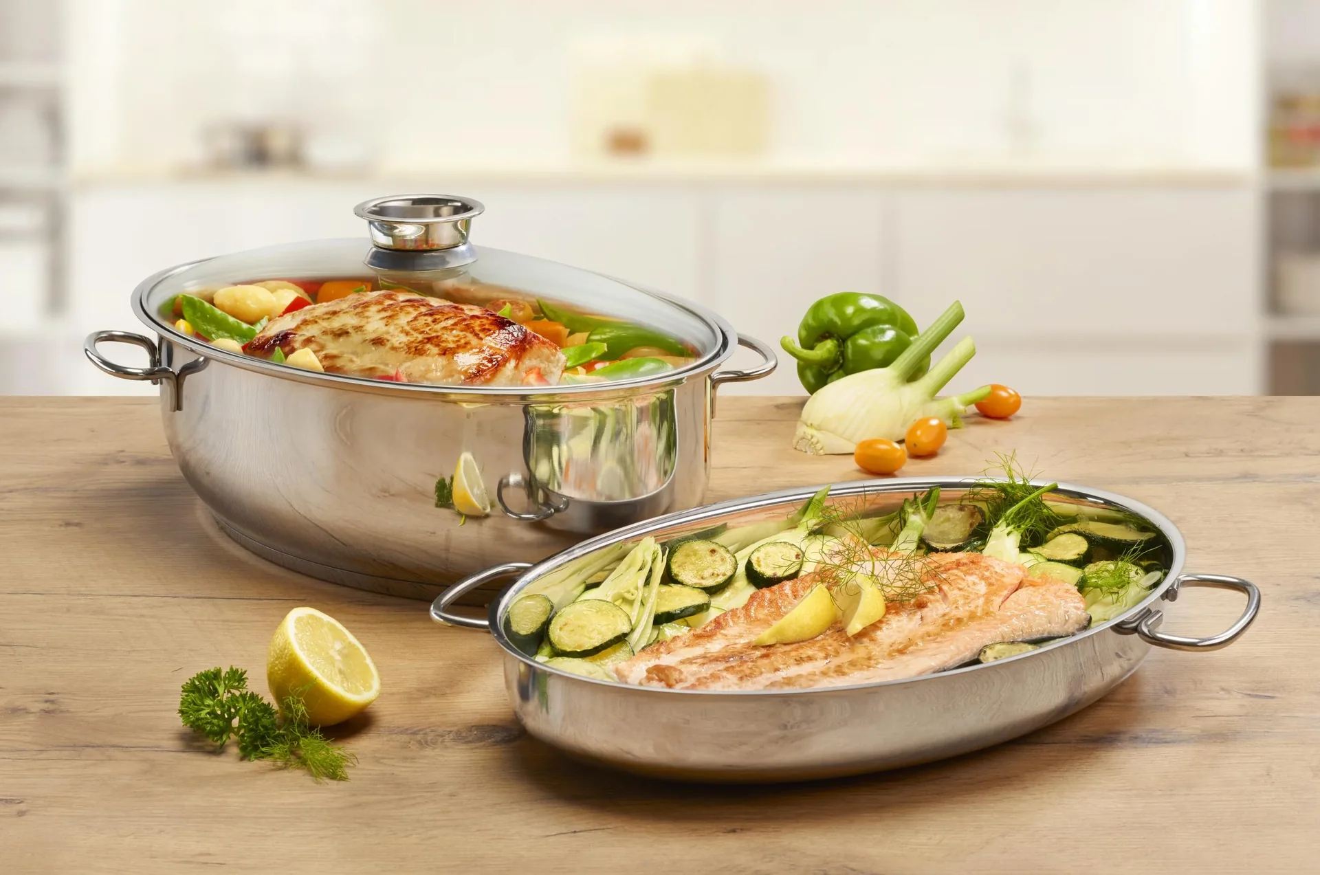 Ovaler Edelstahlbräter 3in1 - 8,5L Bräter + 4 L Deckel + Aromaventil-Deckel - 0