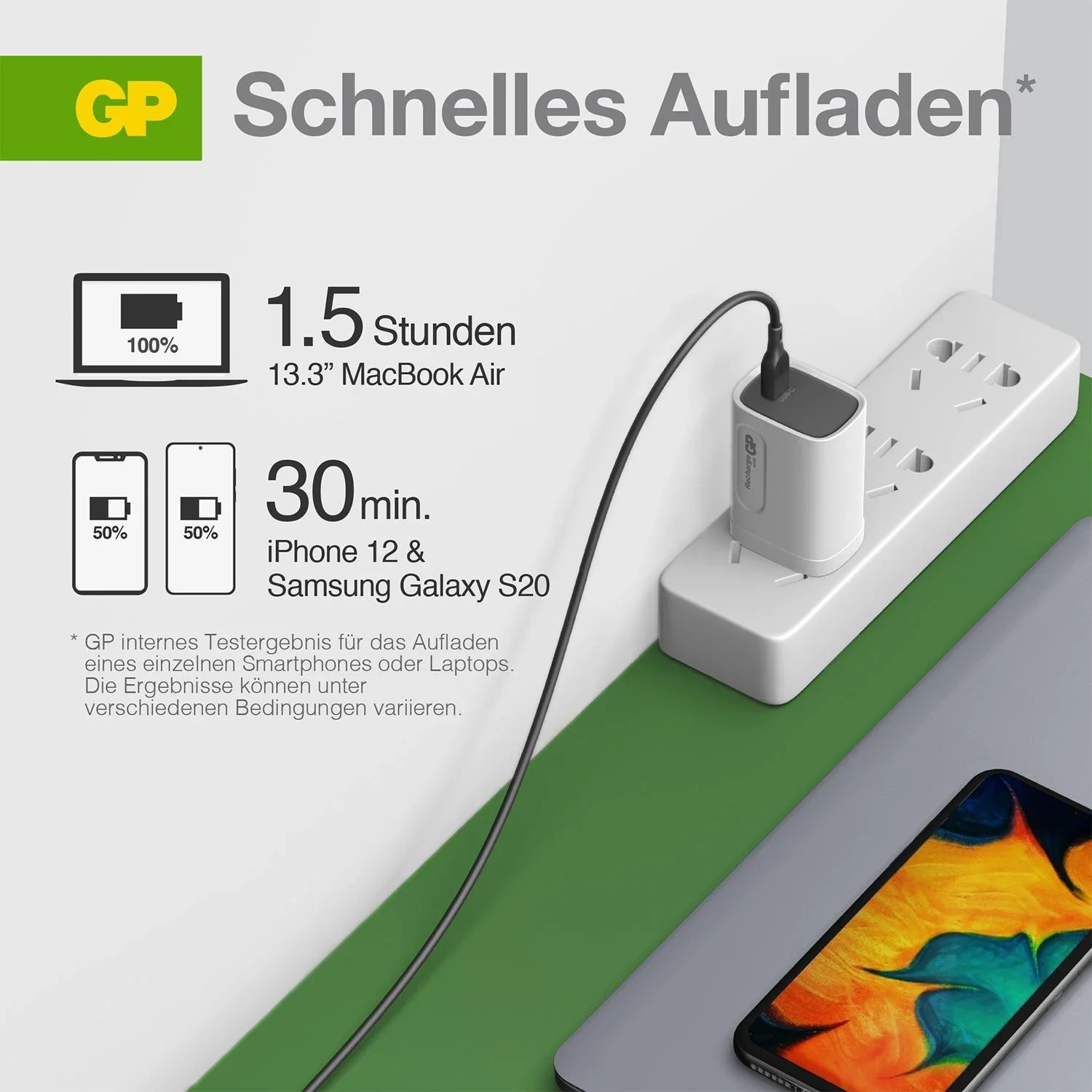 USB Schnellladeadapter mit 1 x USB-A und 2 x USB-C Anschluss inkl. Welt-Reiseadapter und USB-C Ladekabel, max. 65 Watt - 6