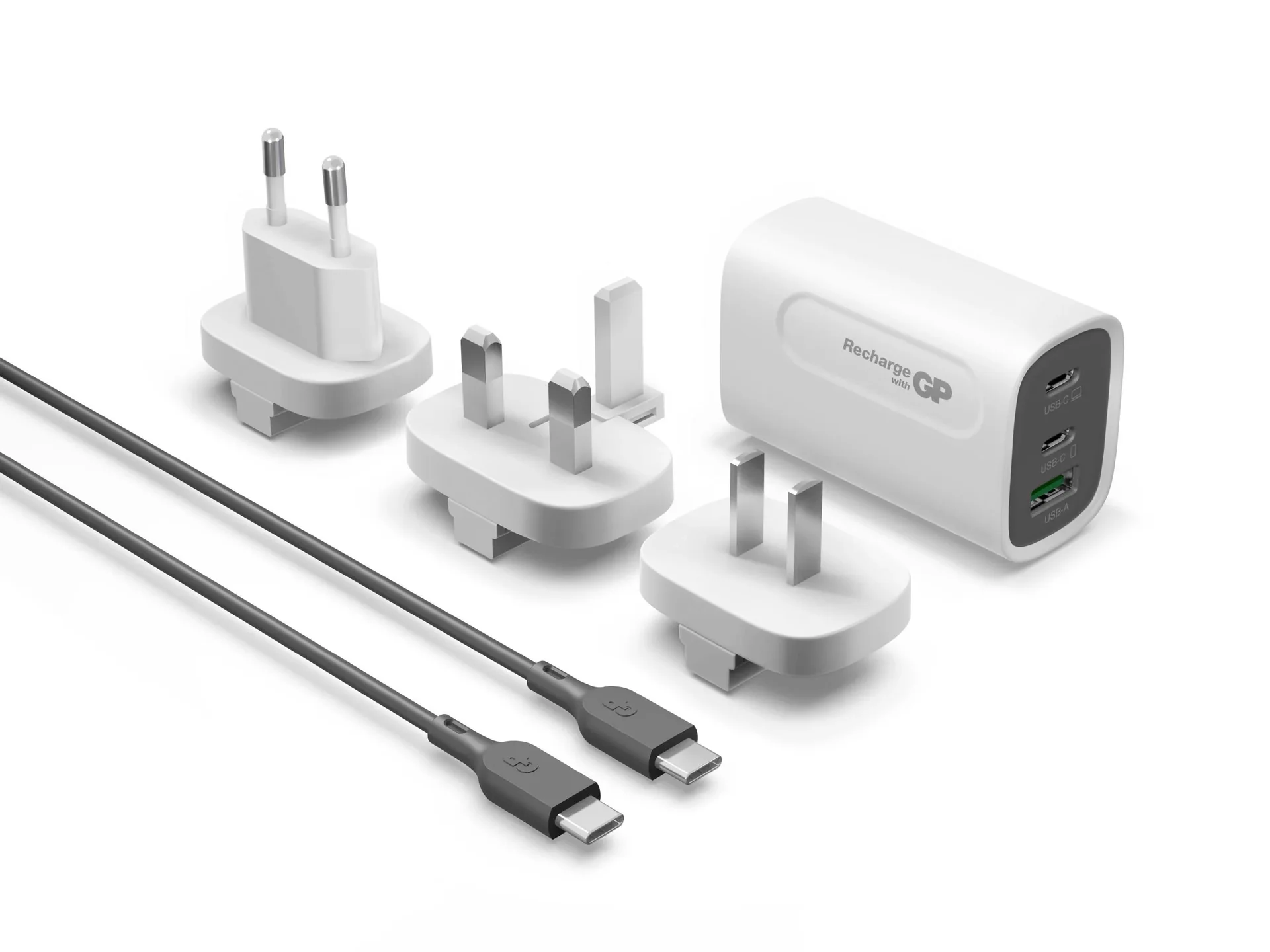 USB Schnellladeadapter mit 1 x USB-A und 2 x USB-C Anschluss inkl. Welt-Reiseadapter und USB-C Ladekabel, max. 65 Watt - 9