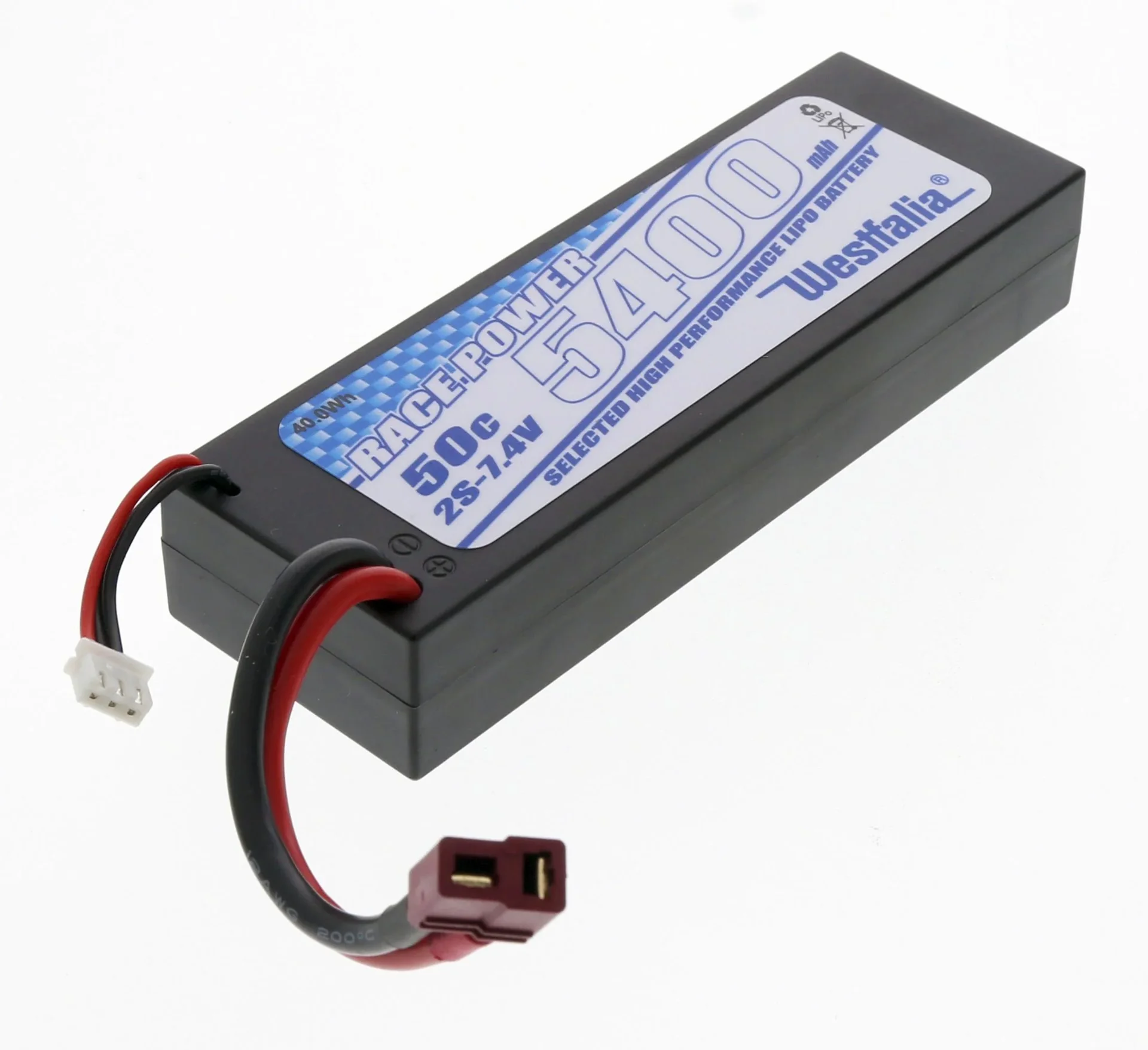 LiPo Akku Power Racing im Hardcase, 2S 7,4V, 5.400 mAh, 50C, T-Plug Stecker - 0