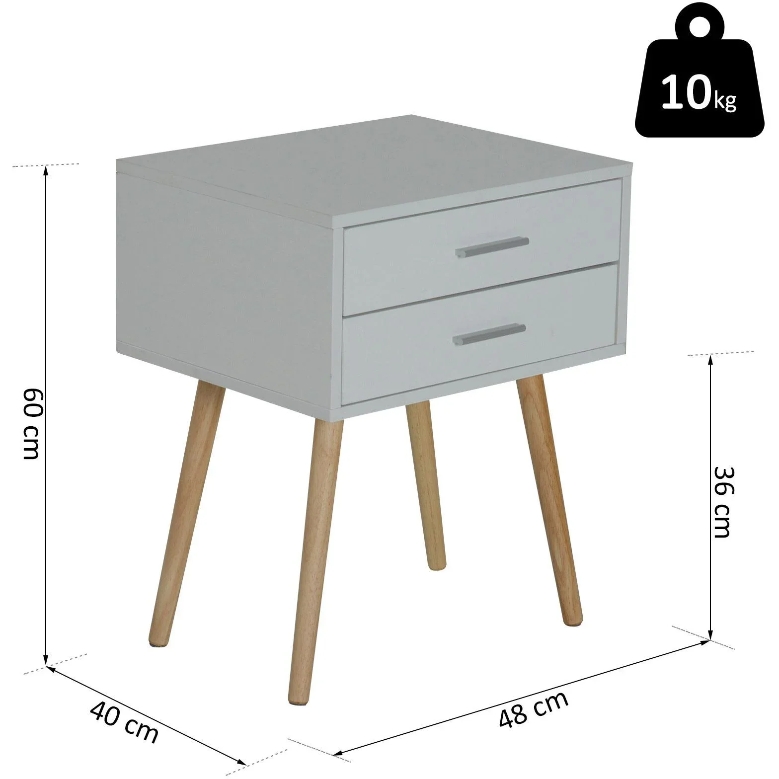Nachttisch Nachtschrank Nachtkommode Konsole Beistelltisch 2 x Schublade Holz 48 x 40 x 60 cm - 1