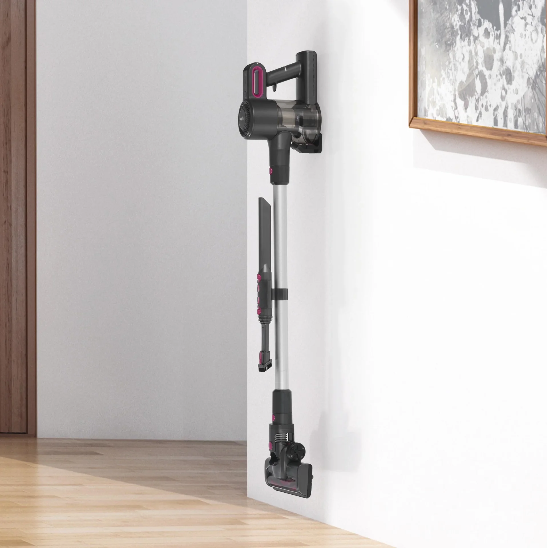 Akku-Hand- und Bodenstaubsauger, Saugkraftregulierung, 3-fach-Filter, mit Wandhalterung und LED-Beleuchtung, 150 Watt - 0