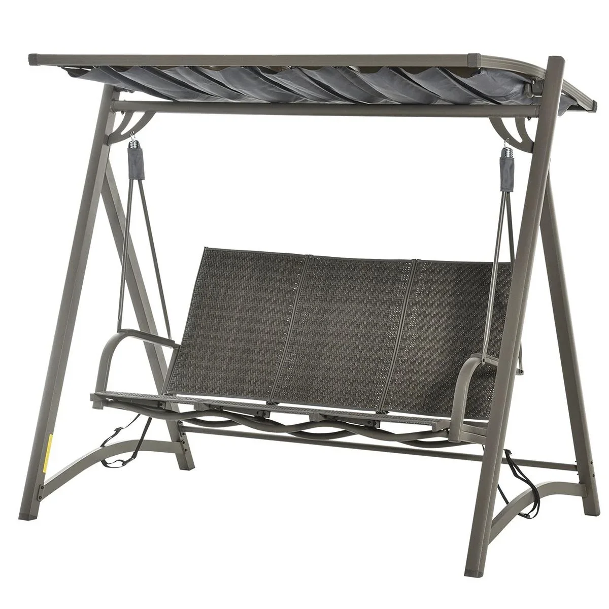 3-Sitzer Rattan Hollywoodschaukel Gartenschaukel mit verstellbares Sonnendach Schaukelbank Aluminium Braun+Grau197 x 122 - 0
