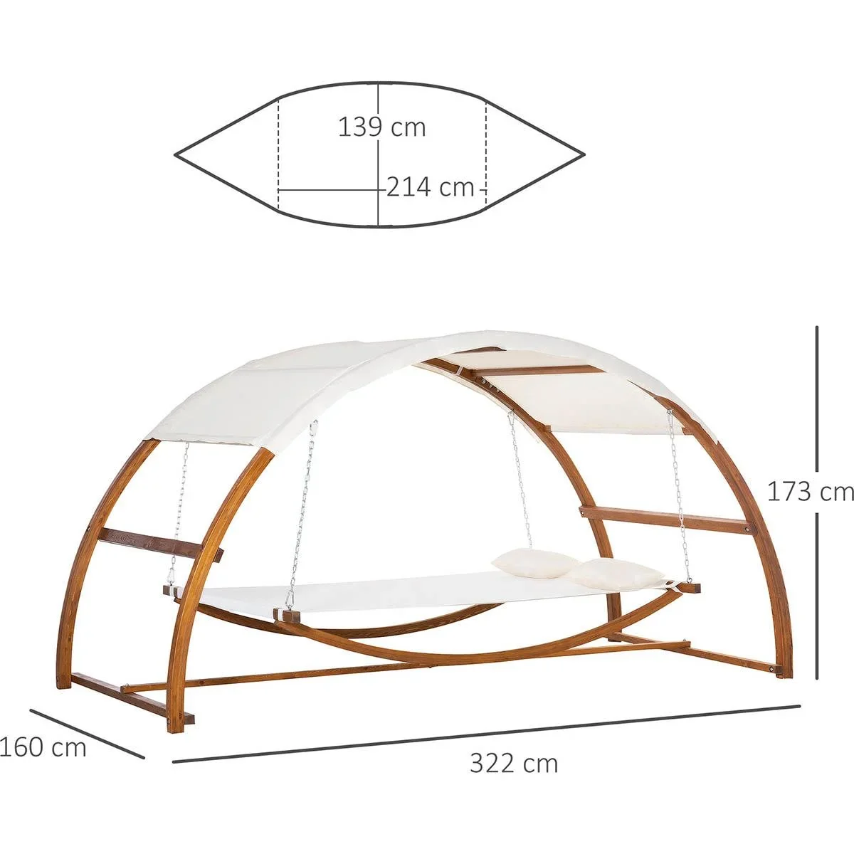 Hängematte in Gestell - Kiefernholz - Weiß/Teak - 322 x 160 x 173 cm - 0