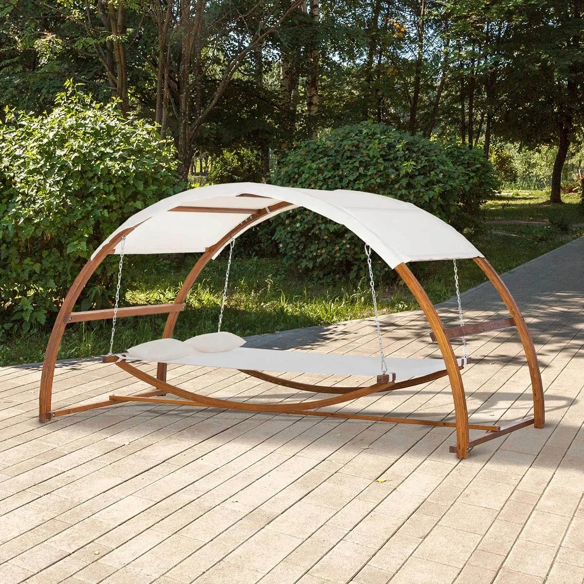 Hängematte in Gestell - Kiefernholz - Weiß/Teak - 322 x 160 x 173 cm - 2