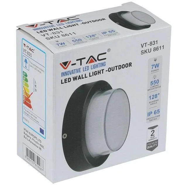 VT-831 LED-Wandleuchte - 7W - 3000K - 400 Lumen - Schwarz - Rund - 1