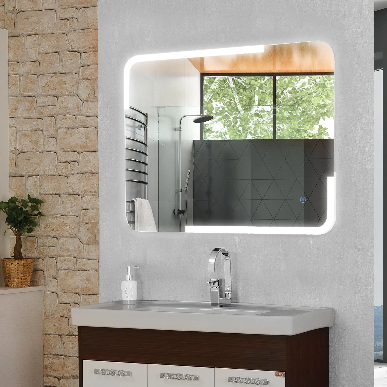 Badezimmerspiegel mit LED-Touch-Beleuchtung, weiß - 4