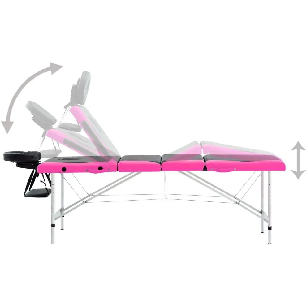 Klappbarer Massagetisch 4 Zonen Aluminium schwarz und rosa - 0