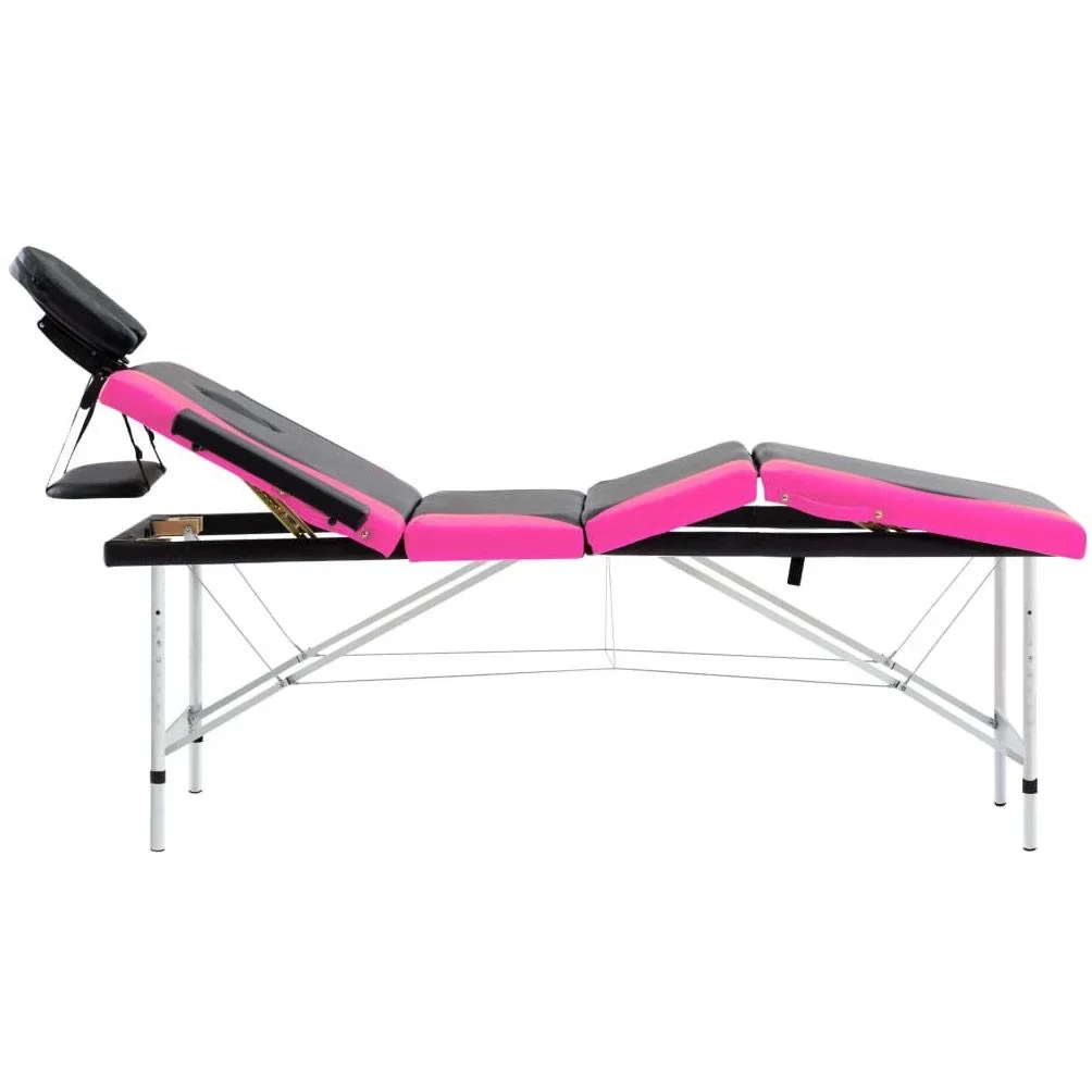 Klappbarer Massagetisch 4 Zonen Aluminium schwarz und rosa - 1