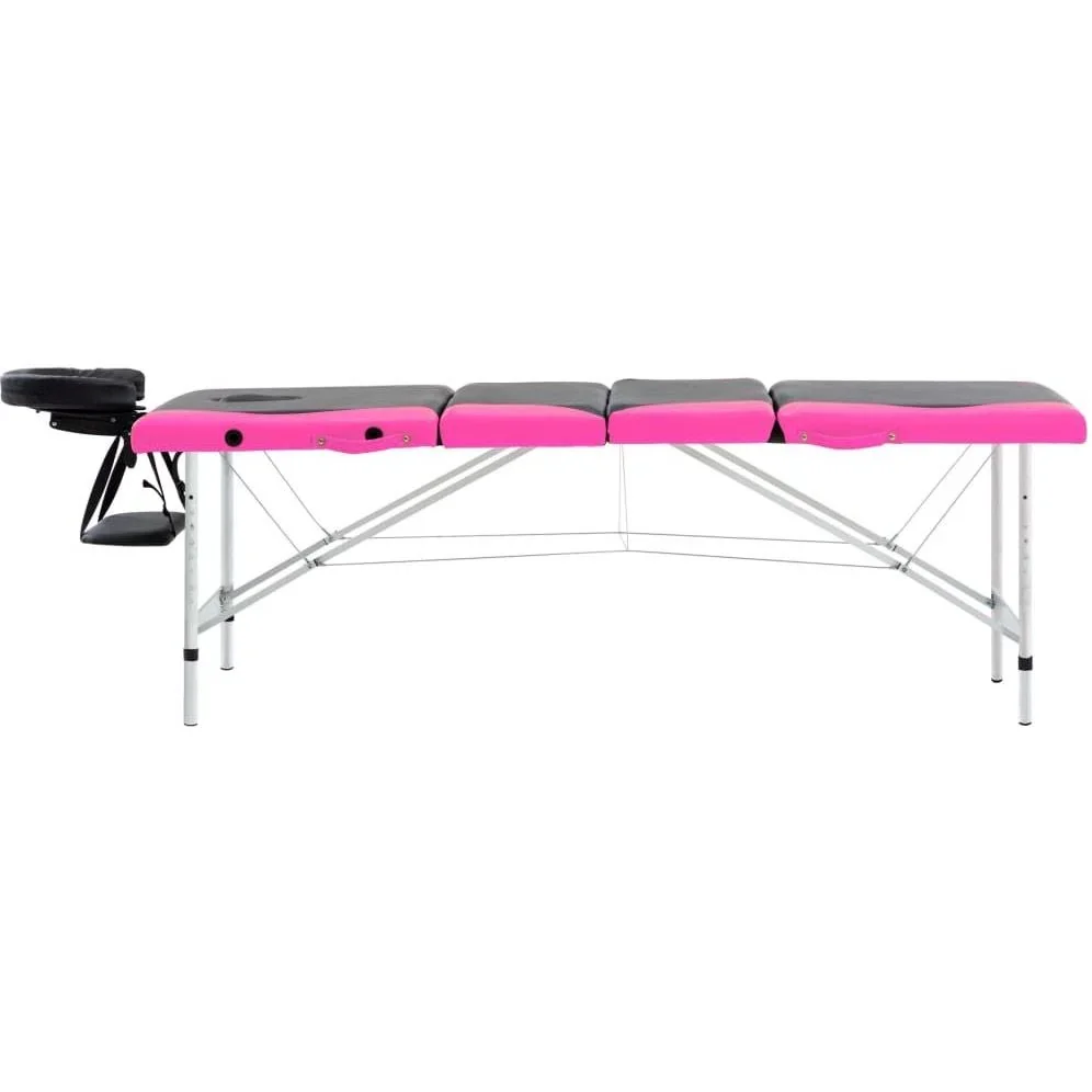 Klappbarer Massagetisch 4 Zonen Aluminium schwarz und rosa - 2