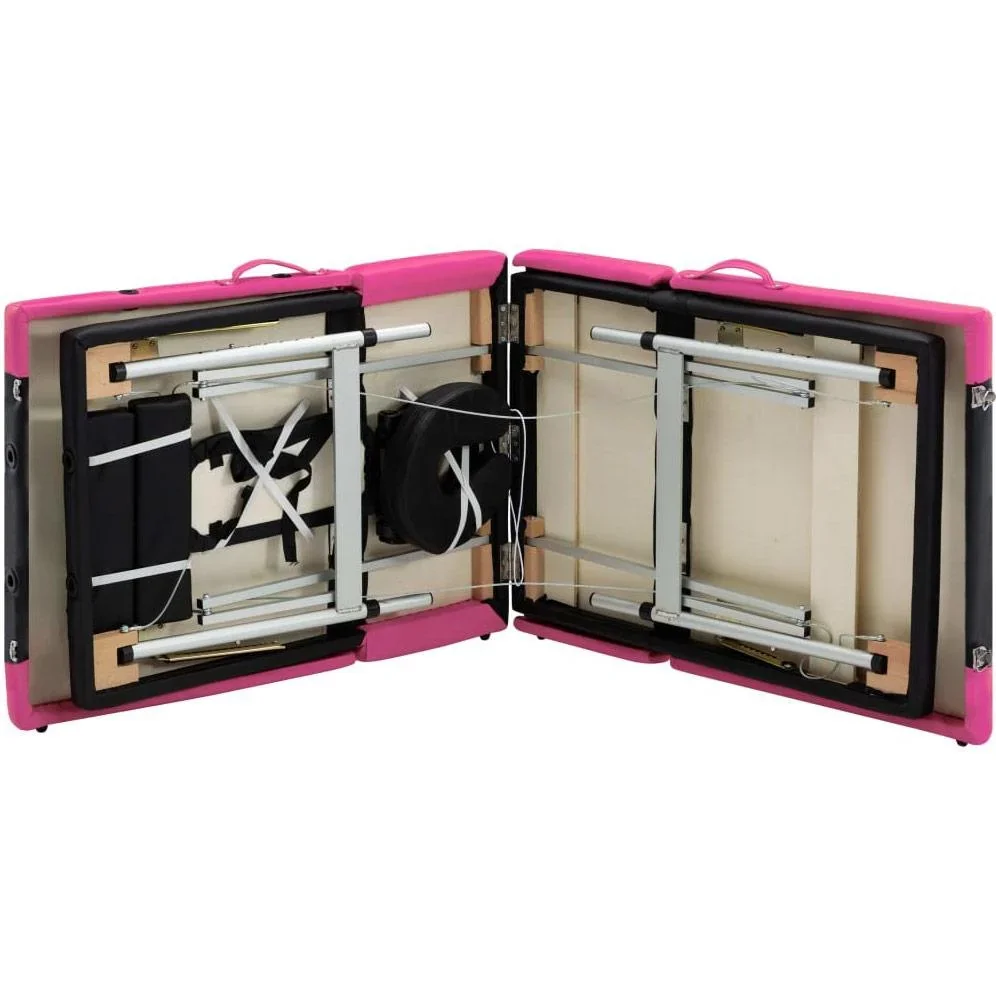 Klappbarer Massagetisch 4 Zonen Aluminium schwarz und rosa - 3
