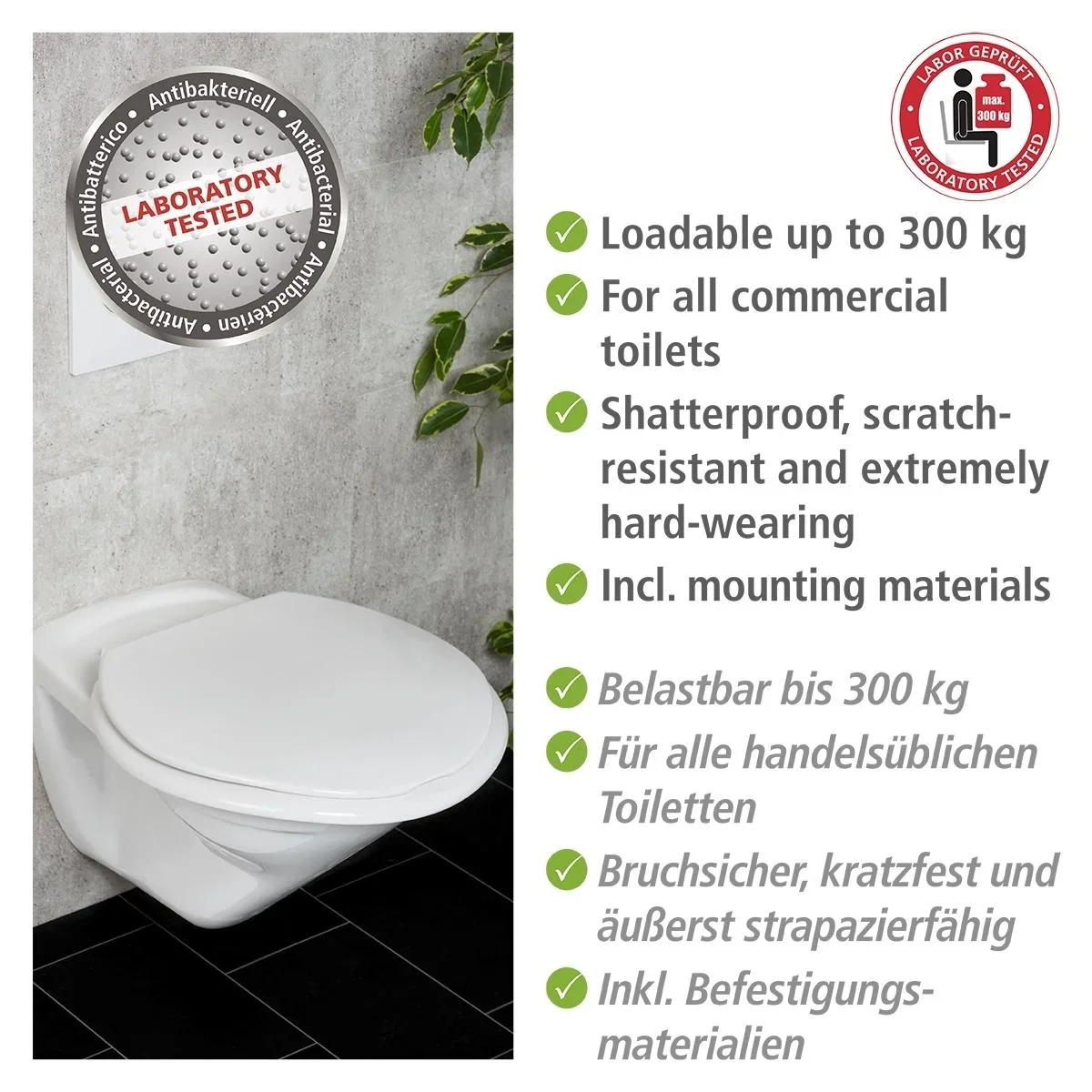WC-Sitz Torino XXL, aus bruchsicherem Duroplast, belastbar bis 300 kg - 6