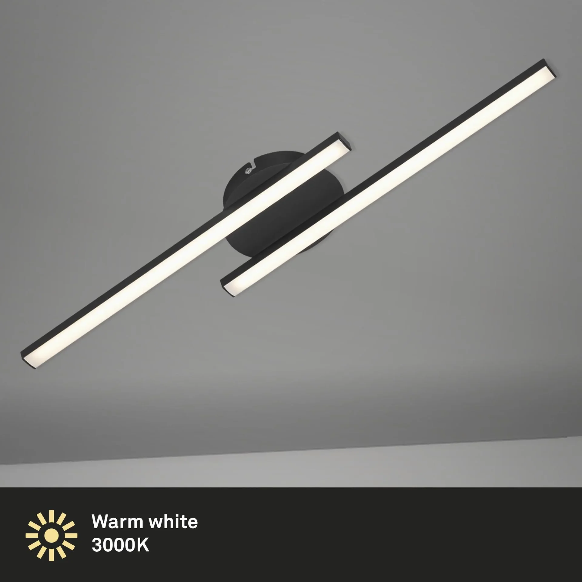 LED Wand- und Deckenleuchte, 2 LED Stäbe gerade, schwarz, 12 Watt, 960 lm, 3.000 K - 1