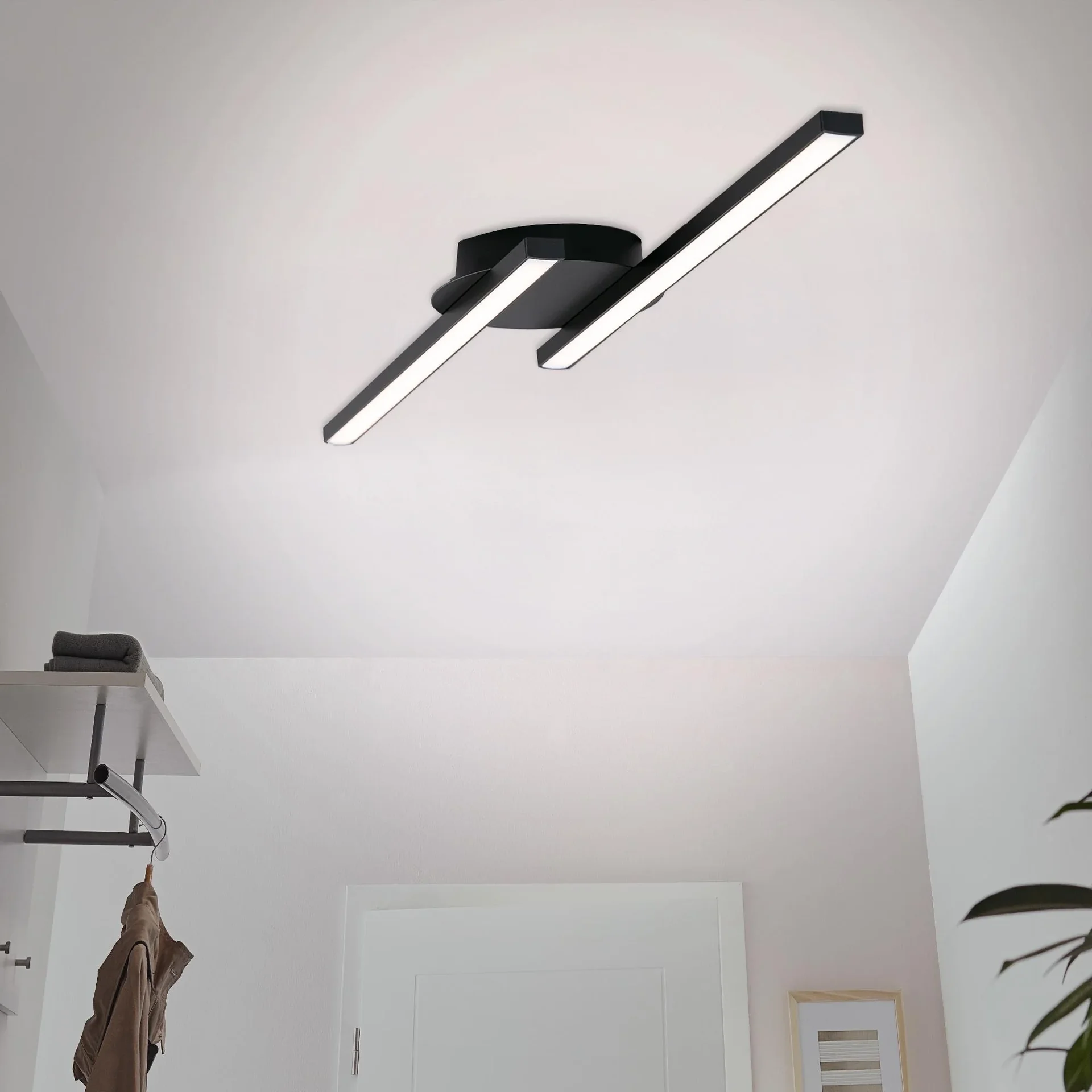 LED Wand- und Deckenleuchte, 2 LED Stäbe gerade, schwarz, 12 Watt, 960 lm, 3.000 K - 4