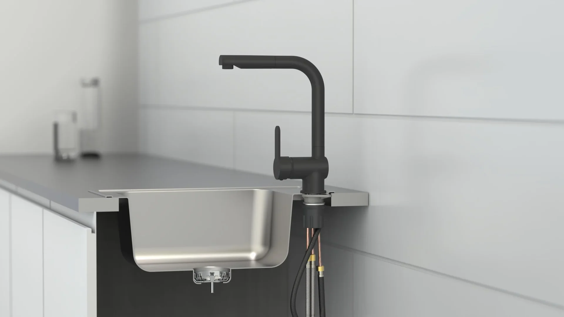 Spültischarmatur "LONDON", mit herausziehbarem Auslauf, Schwarz matt - 3